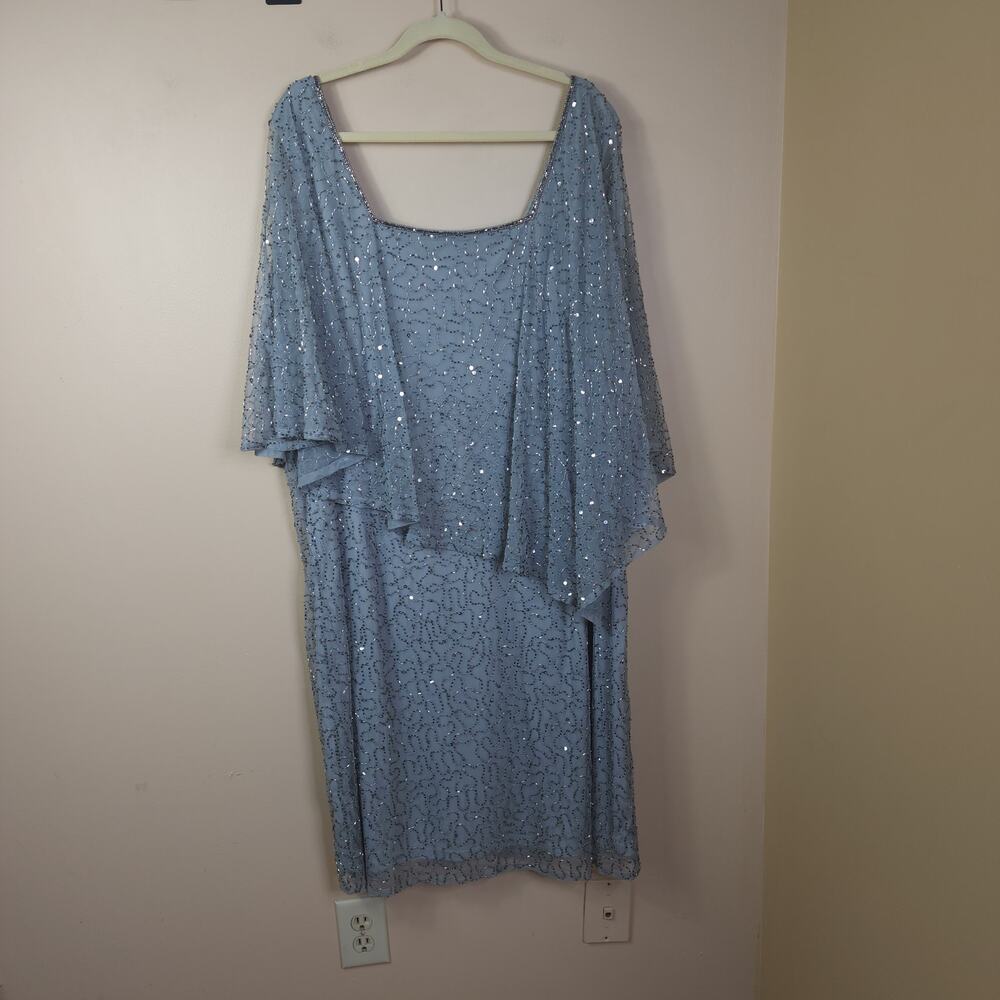 Roaman's Embellished Capelet Mother of the Bride Dress in Silver Beaded Size 32W